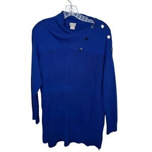 Chico’s Zenergy Women’s 1 (M) Blue Button Shoulder Sweater Cotton Cashmere Blend